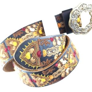 Women's Lucky Brand Belt Size Medium Dark Brown Leather Embroidered